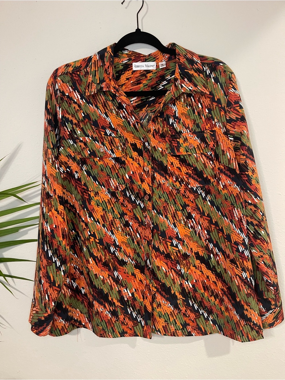 Rebecca Malone Orange & Green Abstract Print Button-Down Shirt